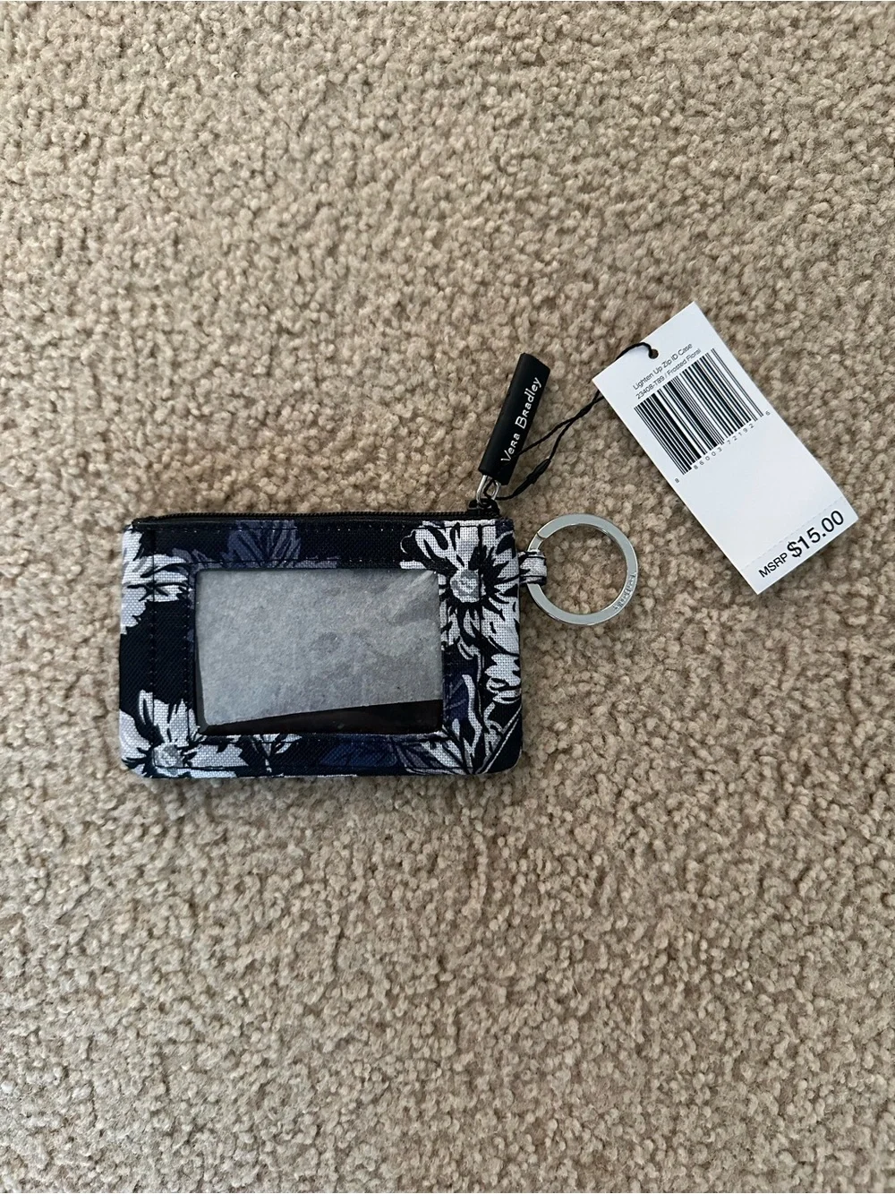 Vera Bradley Lighten Up Zip ID Case Wallet Keyring Pouch - Frosted Floral NWT